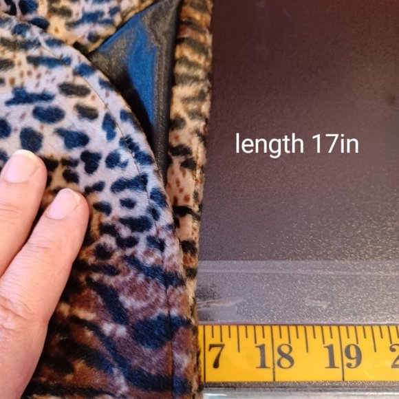 GUESS L Cropped Fur Lined Blazer Jacket Flared 3/4 Sleeve Y2K Retro Animal Print - Picture 12 of 15